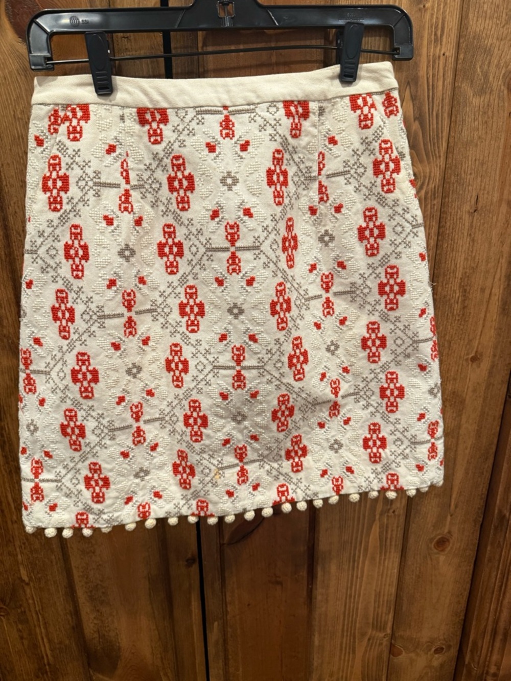 Anthro Maeve Embroidered Mini Skirt Pom Trim Size 0